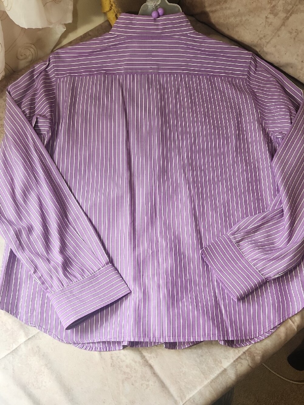 Lauren Ralph Lauren Purple and White Striped Button-Down Shirt - Picture 8 of 12